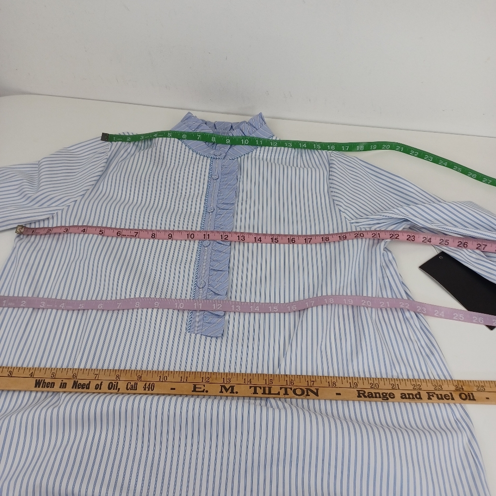 Tuckernuck Tate Stripe Mini Dress Size L Preppy Quiet Luxury Ruffle Cotton Blend - Picture 9 of 12